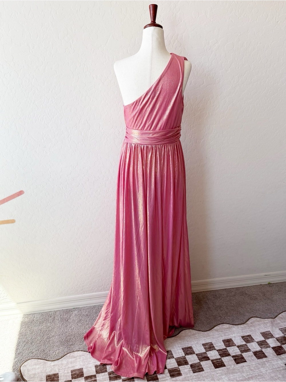 Faeriesty Dressalisa Maternity One Shoulder Floor Length Pink Metallic Gown - Picture 7 of 11